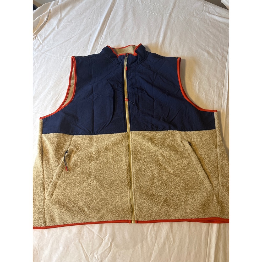 Old Navy Active Sherpa Fleece Vest Mens 3XL Tan Navy Blue Colorblock